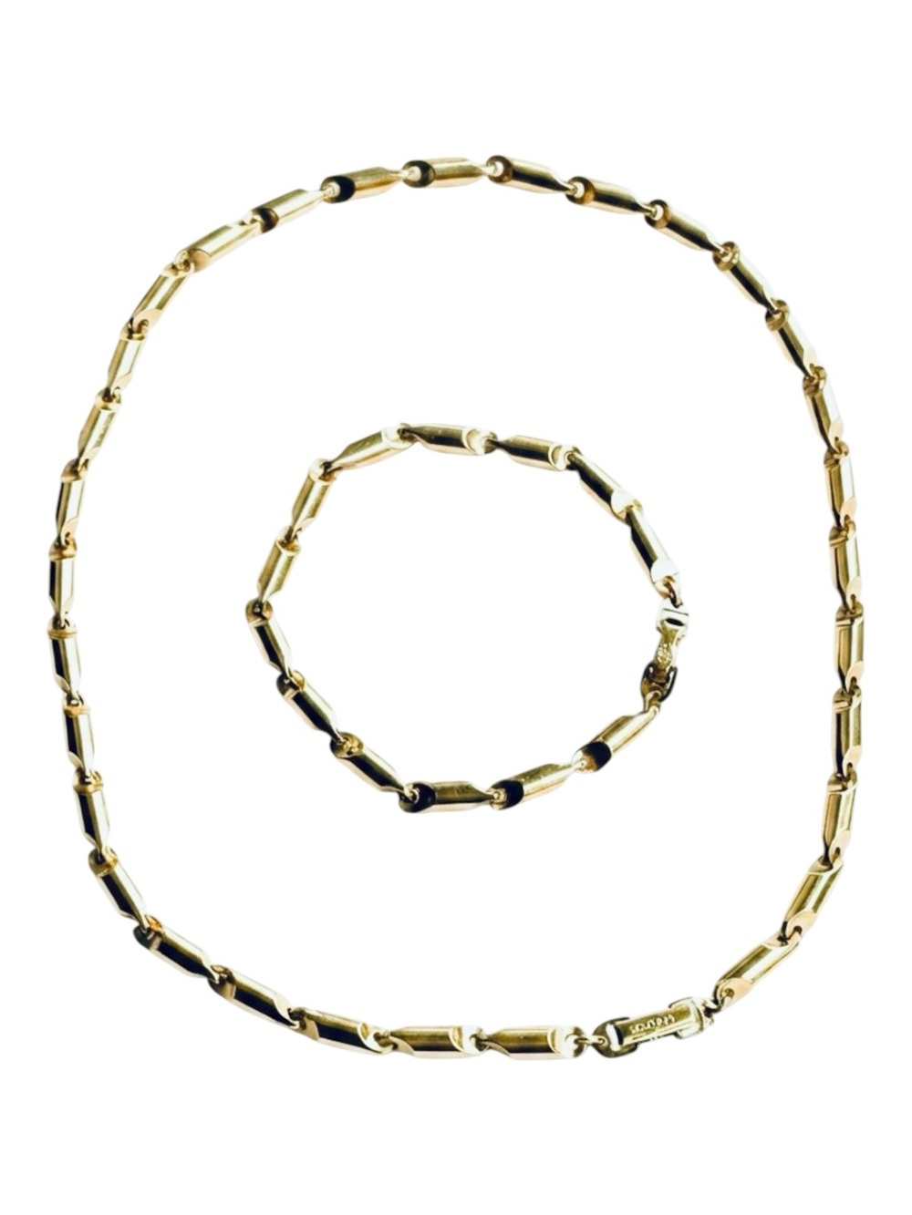 Stephan Signed Set 22K Gold Plated Tube Link Necklace Bracelet Vintage